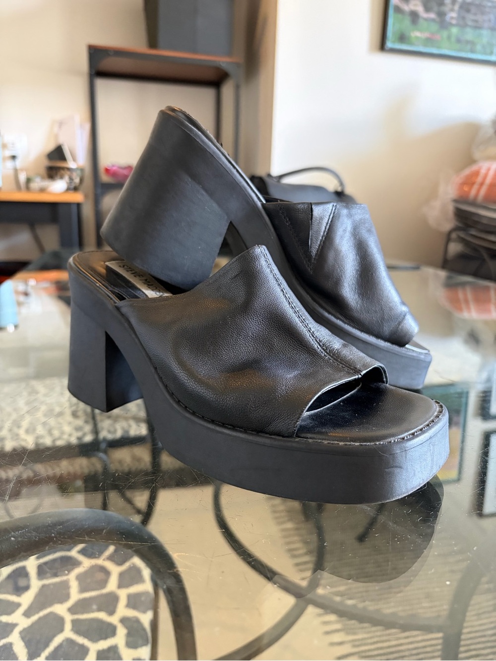 Steve Madden Black Platform Peep-Toe  Heels